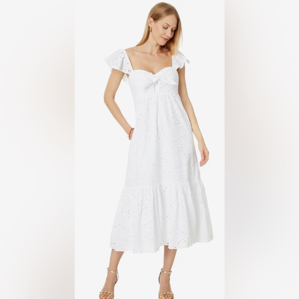 Lilly Pulitzer Lantana flutter sleeve eyelet midi dress size 10. NWT